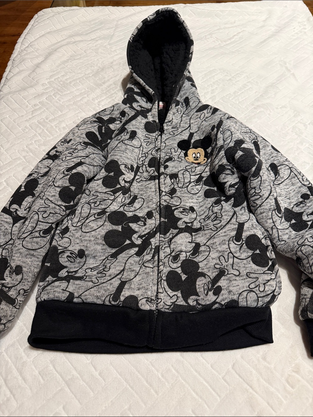 Disney Gray & Black Mickey Mouse Patterned Hooded Zip Sweatshirt Size 7